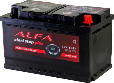 Автомобильный аккумулятор ALFA battery AGM R+ 800A / AGM-L4 (80 А/ч) - 