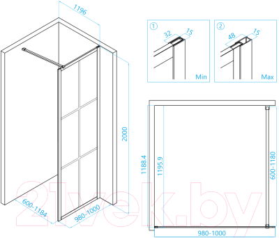 Изображение товара Душевая стенка RGW WA-11-B / 32101110-84 (100x200, прозрачное стекло/черный)