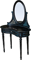 Туалетный столик с зеркалом ГрандМодерн С деколью (черный с синей патиной) - 