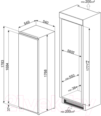 Встраиваемый холодильник Smeg S7323LFEP1