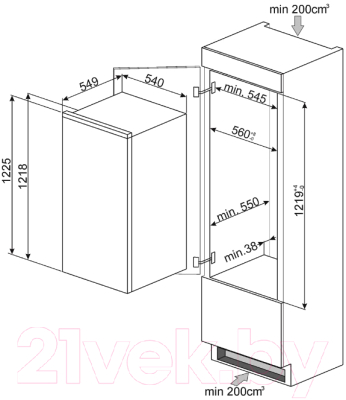 Встраиваемый холодильник Smeg S3L120P1
