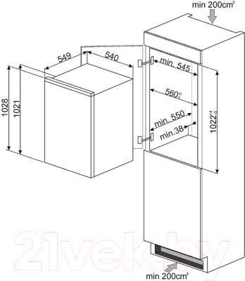 Встраиваемый холодильник Smeg S3C100P1