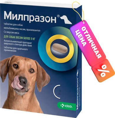 Таблетки от глистов KRKA Милпразон для собак больше 5кг (2 таблетки) - 
