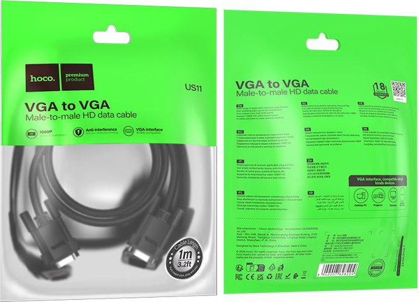 Кабель Hoco US11 VGA to VGA (1м, черный)