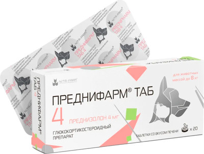 Таблетки противовоспалительные для животных Nita-Farm Преднифарм Солютаб 4мг