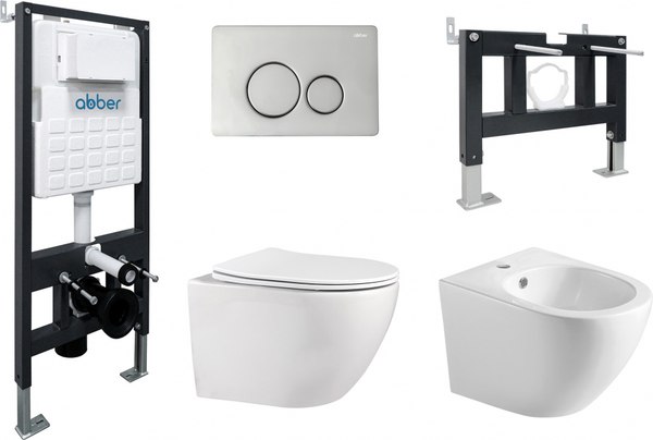 Комплект унитаза и биде с инсталляциями Abber AC1100-AC0105-AC0121-AC1150-AC0101P