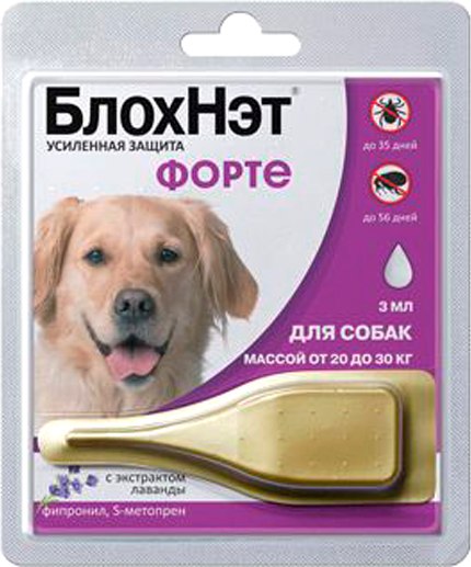 Капли от паразитов БлохНэт Форте для собак с массой тела от 20кг до 30кг (3мл)