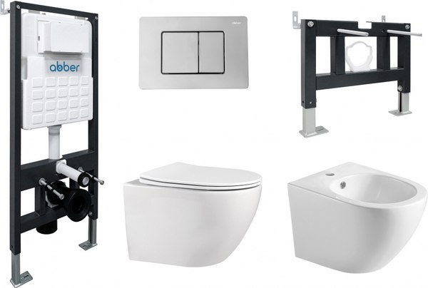 Комплект унитаза и биде с инсталляциями Abber AC1100-AC0105-AC0120-AC1150-AC0101P