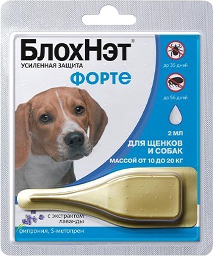 Капли от паразитов БлохНэт Форте для щенков и собак до 10-20кг (2мл)