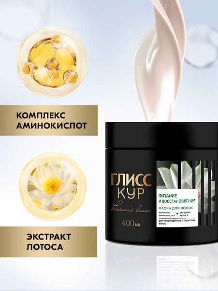 Маска для волос Глисс Кур Роскошь волос Питание и восстановление (400мл)