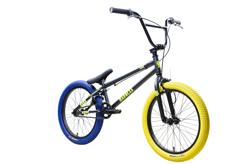 Велосипед STARK Madness BMX 1 2025 (графит матовый/желтый/синий) — фото 2