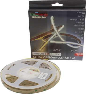 Светодиодная лента Truenergy 24V-COB-560D 16W/m CCT 3000K-6000K IP20 / 16543 (5м) - 