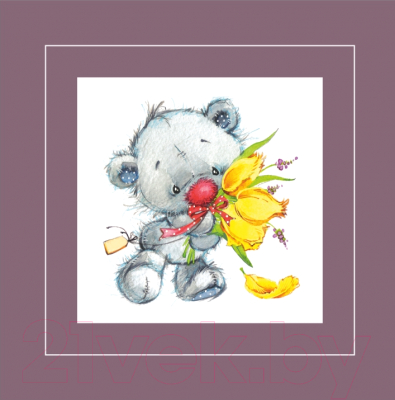 Картина Алмаз-Люкс Мишка с букетом желтых тюльпанов / РК-009