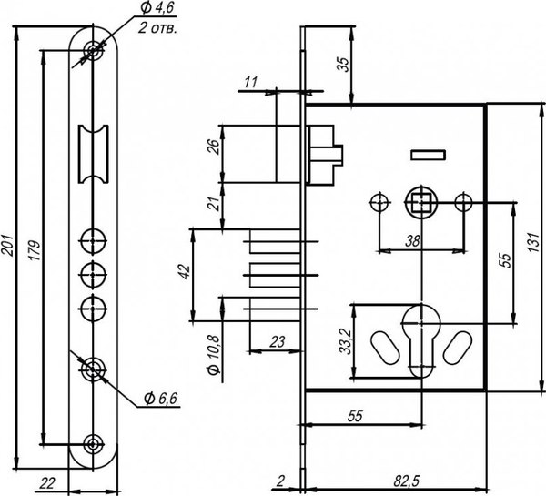 Корпус врезного замка Ajax furniture Kit А7-5555/3 W/B MOS