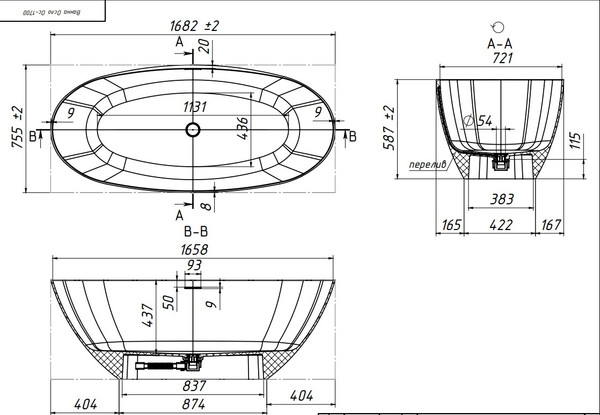 Ванна из искусственного камня Belux Осло ОС-1700
