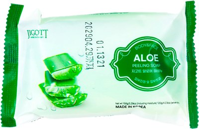 Мыло твердое Jigott Aloe Scrub Soap для лица и тела с экстрактом алоэ (150г) - 