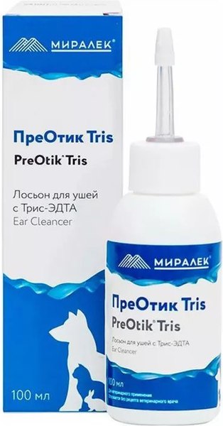 Лосьон для лечения ушей у животных Миралек ПреОтик TRIS (100мл)