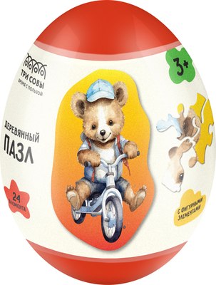 Развивающая игра Три совы Деревянный в яйце. Медвежонок / ДП_55043/ПЗ00121 - 