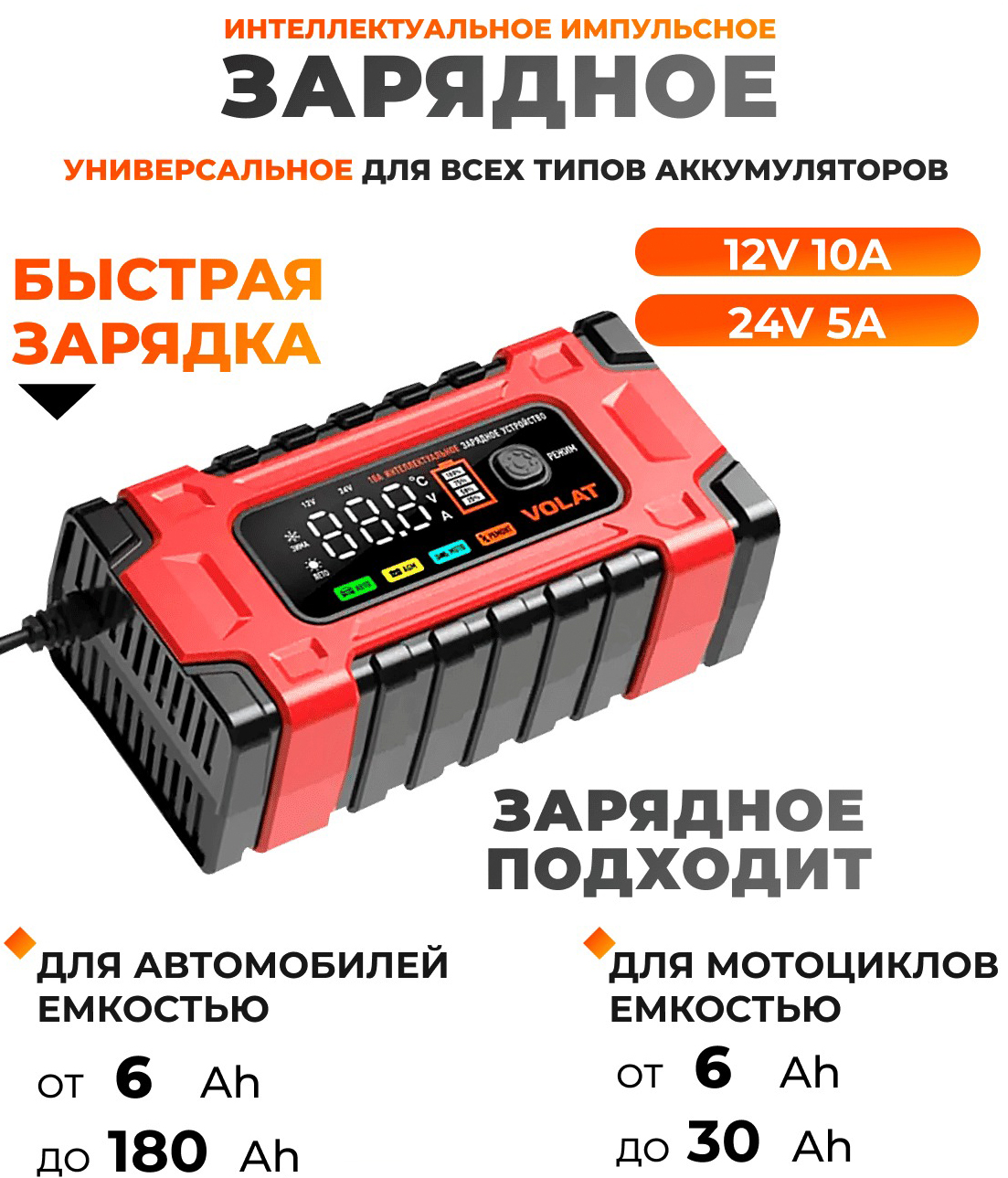 Зарядное устройство для аккумулятора VOLAT VT-BC122410E — фото 2