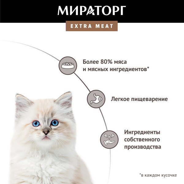 Влажный корм для кошек Мираторг Extra Meat для котят от 1 до 12 мес с курочкой в соусе (80г)