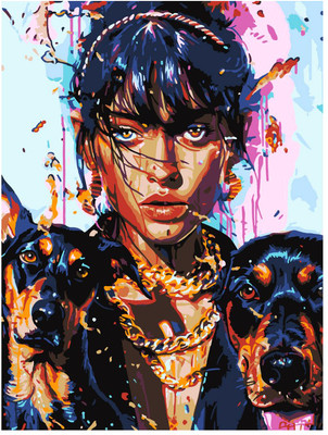 

Картина по номерам, Девушка с доберманами / Кпн-414