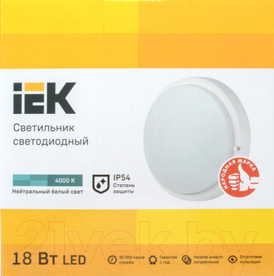 Светильник ЖКХ IEK LED ДПО 4004 18Вт IP54 4000K (круг белый)