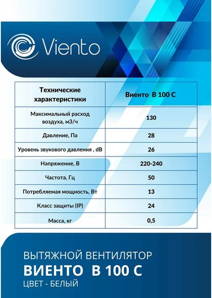 Вентилятор накладной Viento В100С