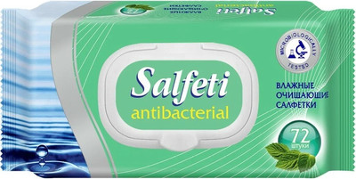 Влажные салфетки Salfeti Очищающие антибактериальные (72шт) - 
