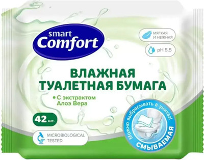 Влажная туалетная бумага Comfort smart с экстрактом алоэ (42шт) -