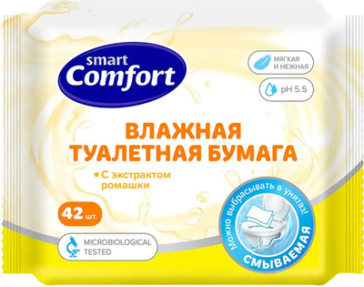 Влажная туалетная бумага Comfort smart с экстрактом ромашки (42шт) -