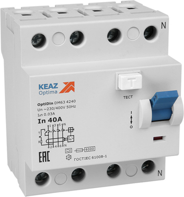 

Устройство защитного отключения, 4п 25А 300мА AC 4.5кА OptiDin DM63-4425 УХЛ4 / 343903
