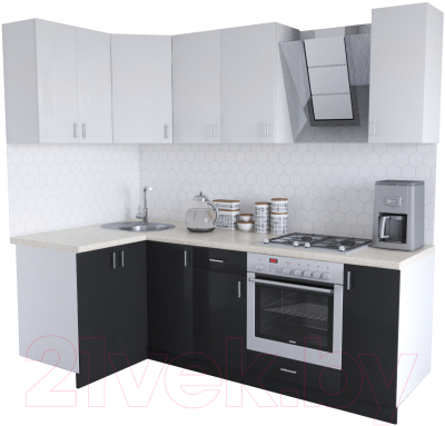 Готовая кухня Хоум Лайн Кристалл Люкс 1.2x2.3 (черный/белый)