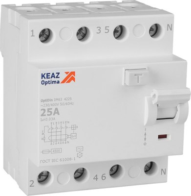 

Устройство защитного отключения, 4п 25А 30мА AC 4.5кА OptiDin DM63-4225 УХЛ4 / 343891