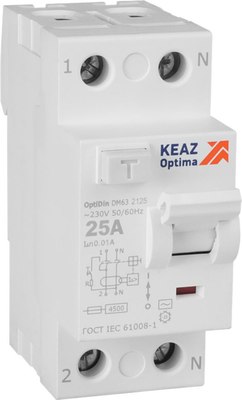 Устройство защитного отключения КЭАЗ 2п 25А 10мА AC 4.5кА OptiDin DM63-2125 УХЛ4 / 343882