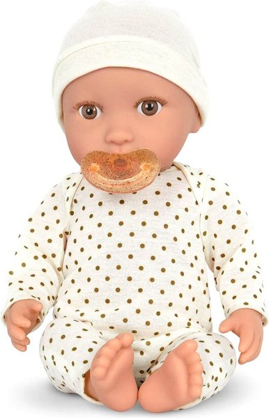 Пупс с аксессуарами LullaBaby В бежевой пижаме в горошек и шапочке / LBY7215