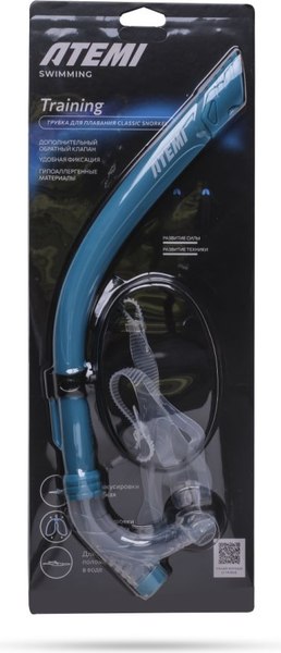 Трубка для плавания Atemi Classic Snorkel / TCS1GN (бирюзовый)
