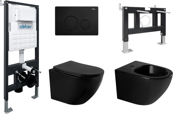 Комплект унитаза и биде с инсталляциями Abber AC1100MB-AC0105-AC0121MB-AC1150MB-AC0101P