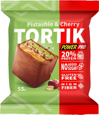 Набор протеиновых пирожных Power Pro Tortik / PP982553 (5x55г, фисташки/вишня) - 