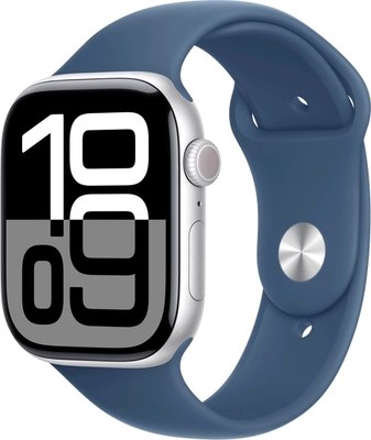 Умные часы Apple Watch Series 10 GPS 42mm / MWWC3 (серебристый, синий ремешок M/L) -