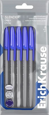 Набор шариковых ручек Erich Krause Slender Stick Grey 0.7 Super Glide Technology / 63679 (8шт, синий) - 