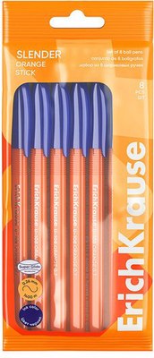 Набор шариковых ручек Erich Krause Slender Stick Orange 0.7 Super Glide Technology / 63680 (8шт) - 