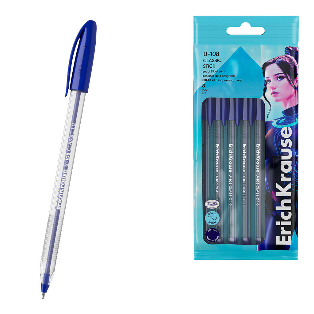 Набор шариковых ручек Erich Krause U-108 Stick Classic 1.0 Ultra Glide Technology / 63681 (8шт) — фото 2
