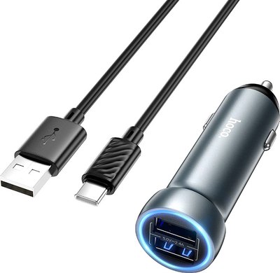 Зарядное устройство автомобильное Hoco Z54 + кабель Type-C (металлик) - 