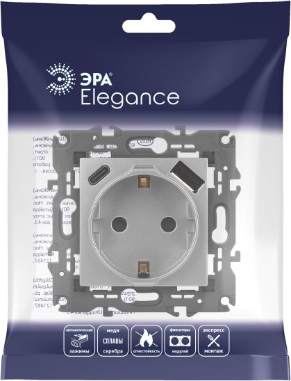 Розетка ЭРА Elegance 14-4108-03 2P+E 16A-250В / Б0067741 (алюминий)