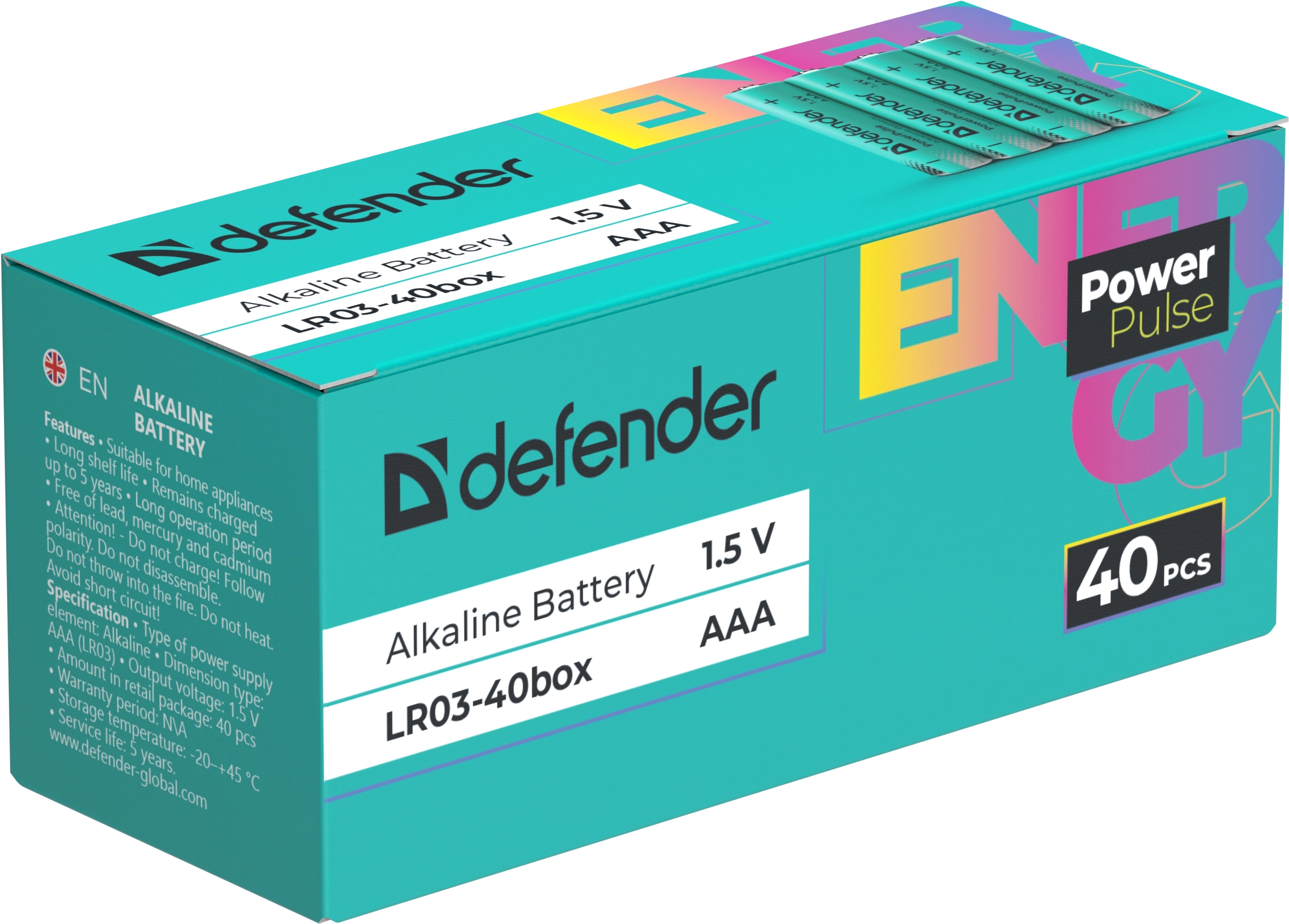 Комплект батареек Defender PowerPulse LR03-40box AAA / 56005 (40шт)