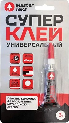 Клей MasterTeks Супер-клей цианоакрилатный универсальный (3г, прозрачный) - 