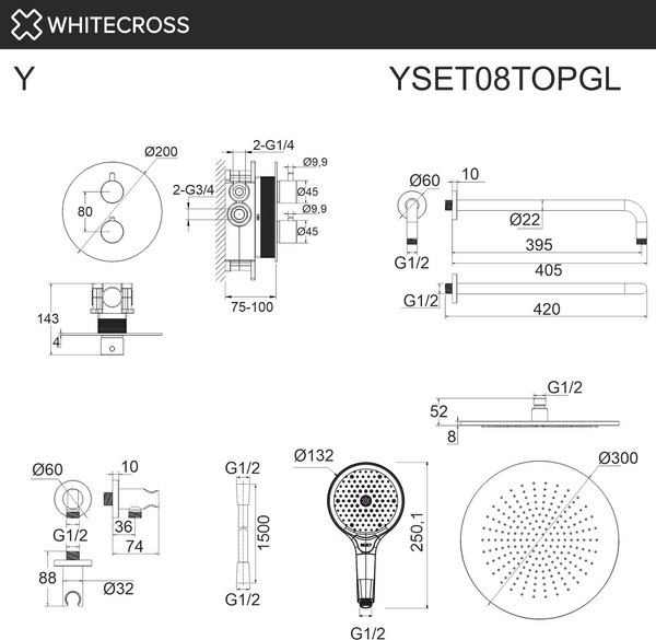 Душевая система со смесителем Whitecross Y YSET08TOPGL (золото)