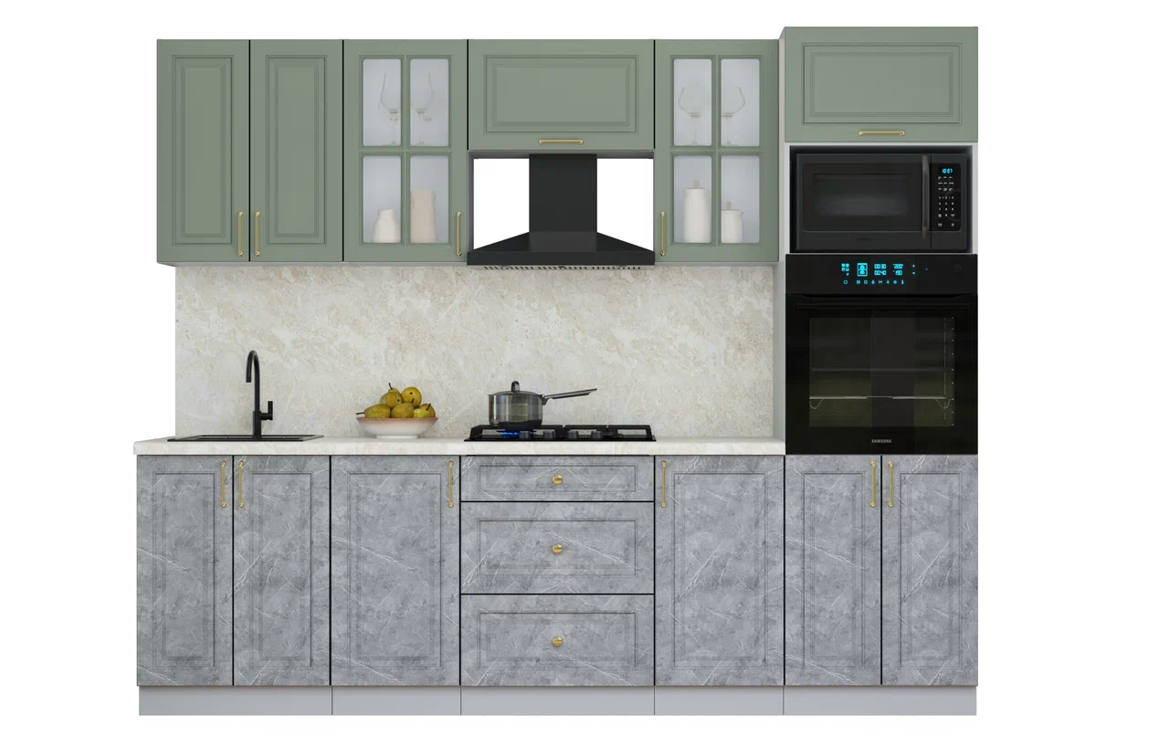 Кухонный гарнитур Interline Мила Шато 2.6В (мята/керамика/опал светлый)