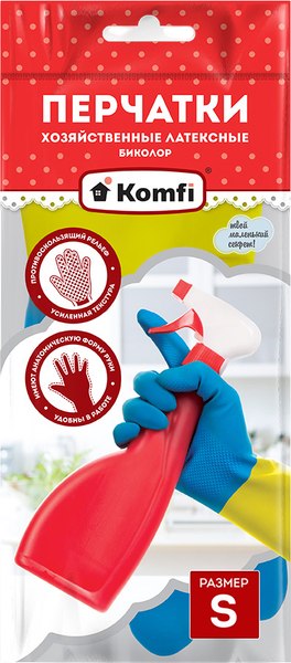 Перчатки хозяйственные Komfi Биколор Латексные BICOLO1 (S, синий/желтый)