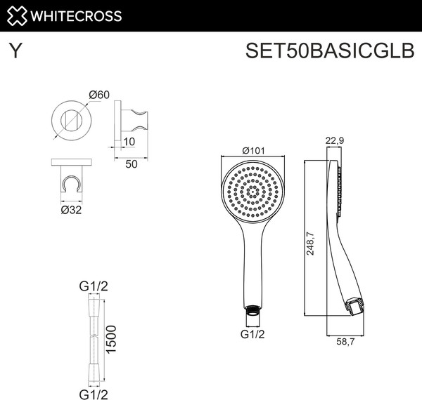 Душевой гарнитур Whitecross SET50BASICGLB (брашированное золото)
